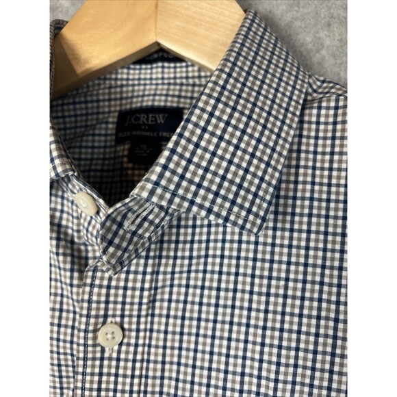 J Crew Thompson Button Up Shirt Mens Size Medium White Blue Beige Check EUC - Picture 2 of 10